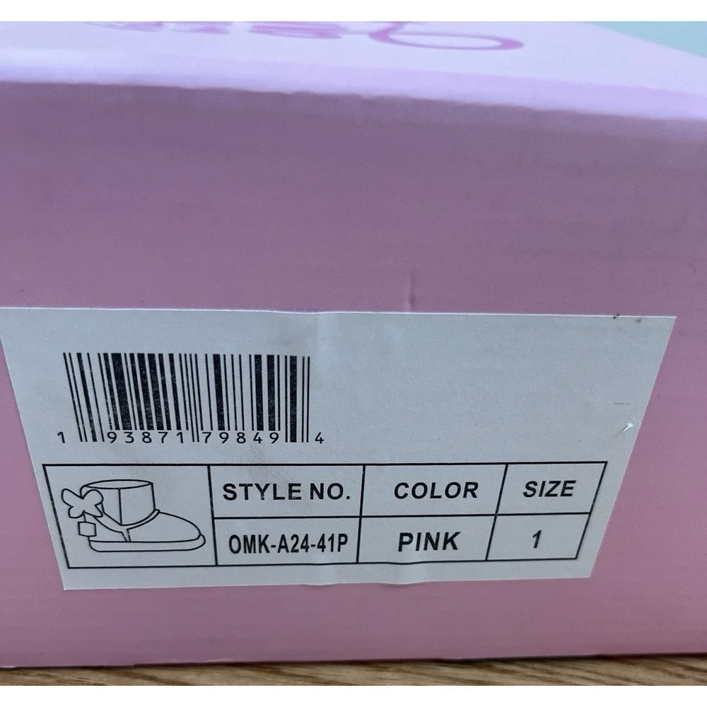 Olivia Miller Sparkle Butterfly Boots Pink, Big Girls Size 1 Faux Shearling NEW